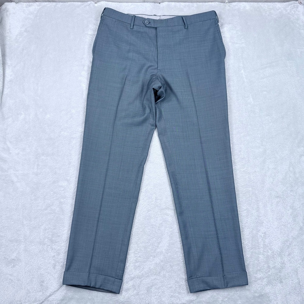 Brioni Megeve Slim Trousers Mens 34x29.5 Blue Grey Virgin Wool Dress Pants Italy